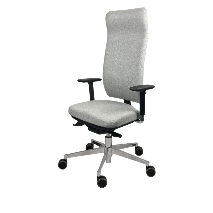 Edition Steiner1888 ergonomischer
Bürostuhl, mit grauem Lodenbezug und hoher Rückenlehne, Vorderansicht