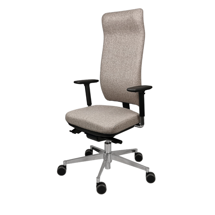 Edition Steiner1888 ergonomischer Bürostuhl, mit
grauem Lodenbezug und hoher Rückenlehne, Seitenansicht