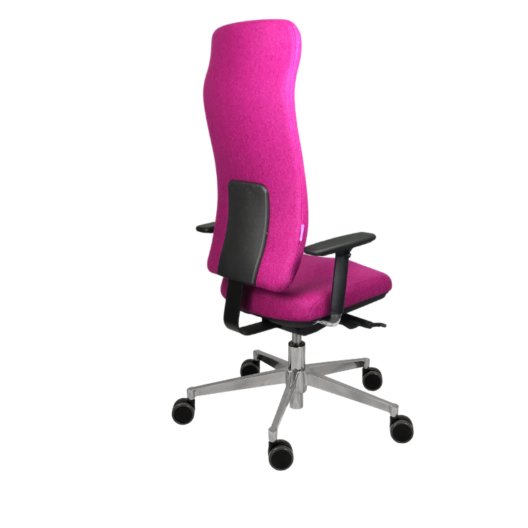 Edition Steiner1888 ergonomischer Bürostuhl, mit
pinkem Lodenbezug und Armlehnen, Rückansicht