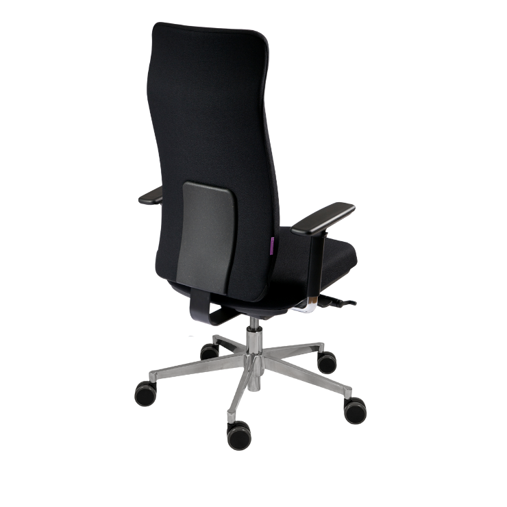 Ergonomischer Bürostuhl new.motion mit Armlehnen und
hoher Rückenlehne, schwarzer Bezug, Rückansicht